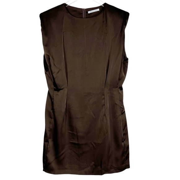 AMY ENJOY LIFE Chocolate Brown Satin Short Sleeve Mini Dress XL - Picture 1 of 6